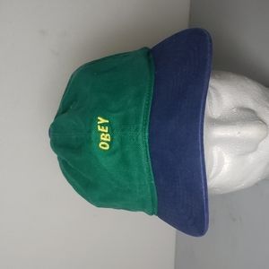 OBEY Worldwide Embroidered Green Blue Flat Brimmed Adjustable Baseball Cap Hat